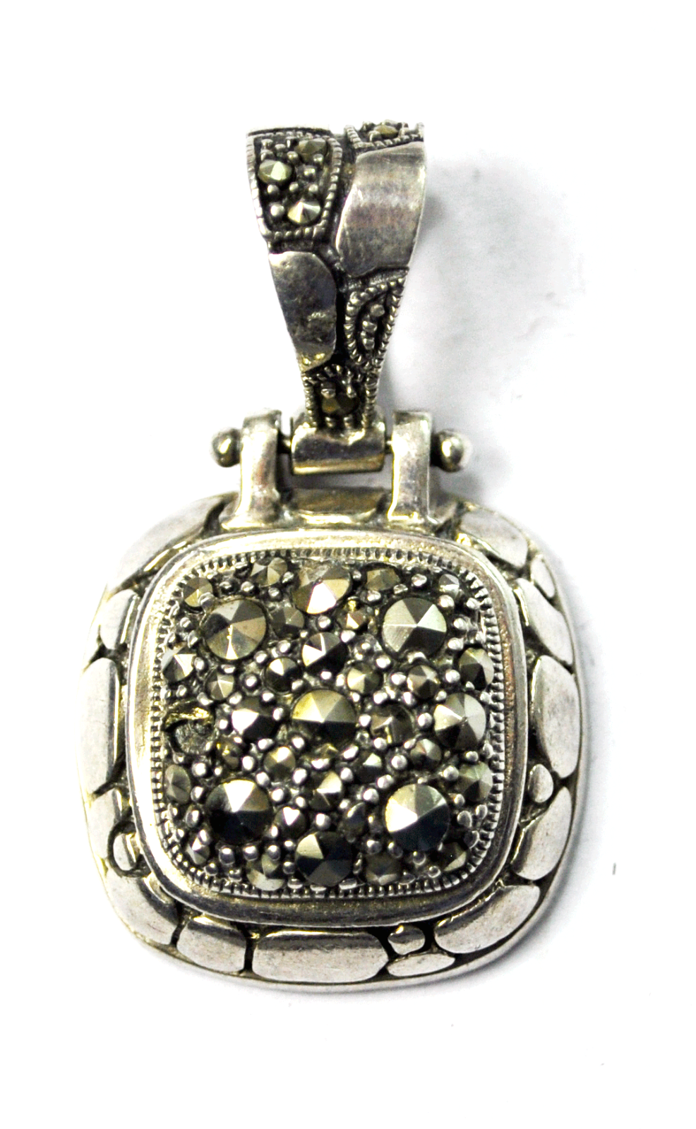 Sterling Silver Marcasite Nugget Center Turtle Shell Halo Pendant 1.25"