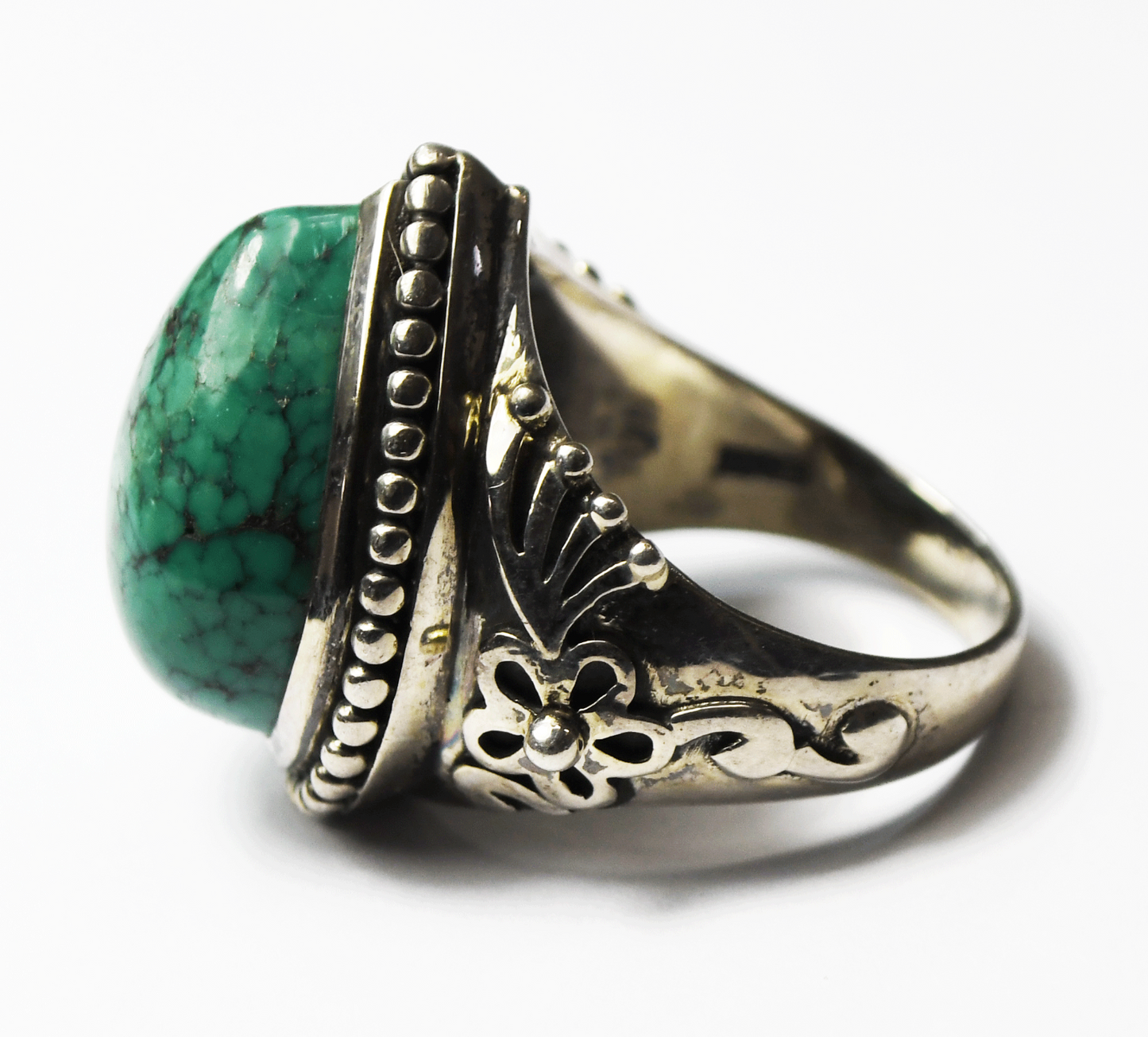 Sterling Silver Doug Paulus Green Turquoise Teardrop Ring 25mm Size 9-1/4