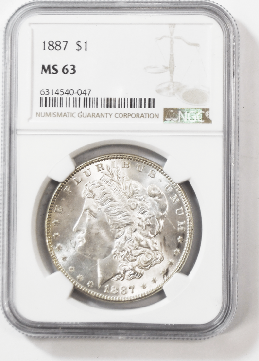 1887 $1 Morgan Silver One Dollar NGC MS63 Uncirculated Philadelphia