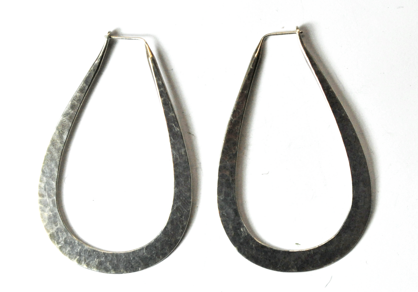 Silver Plate Large Teardrop Hammered Hoop Earrings 2-1/4" x 37mm