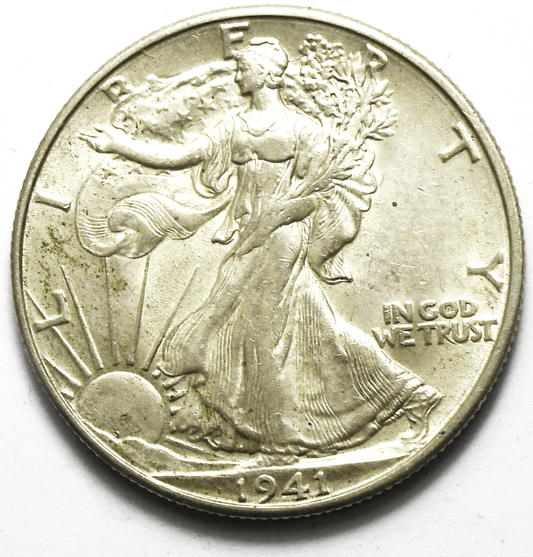 1941 D 50c Walking Liberty Silver Half Dollar Fifty Cents Denver AU
