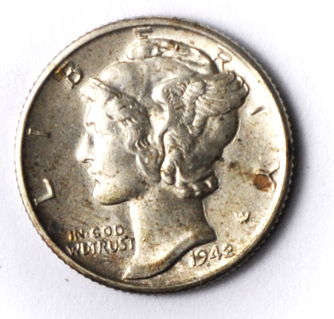 1942 D 10c Mercury Dime Ten Silver Cents Denver AU-Unc
