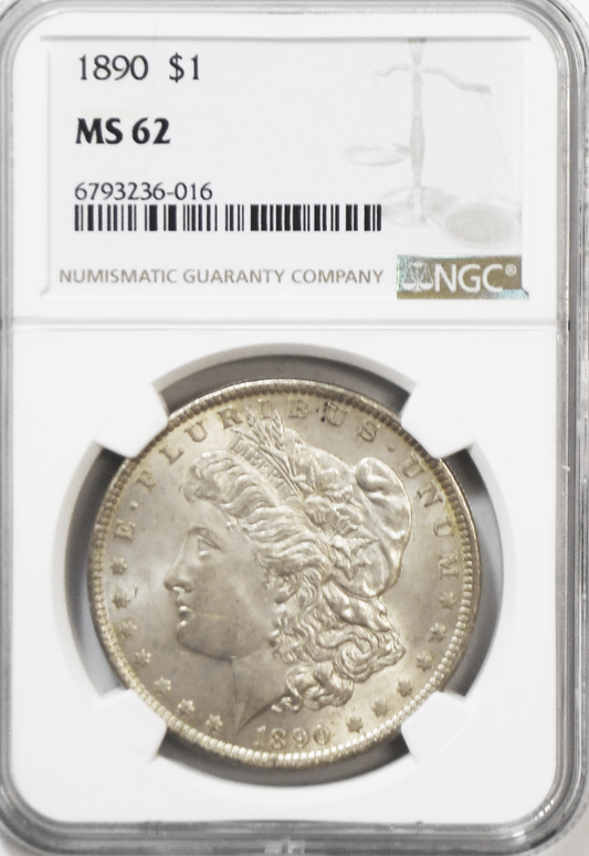 1890 $1 Morgan Silver One Dollar NGC MS62 Philadelphia Uncirculated