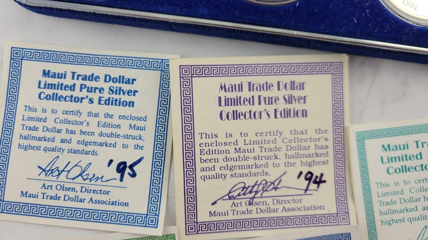 1992-1996 Proof Maui Trade Dollars  .999 1oz. Fine Silver 5pc Collectors Edition