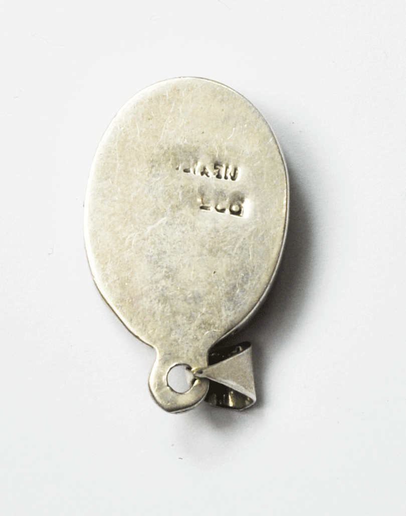 Sterling Oval Glass Floating Wheat Flower Blue Shadow Box Pendant 1.5" 20mm