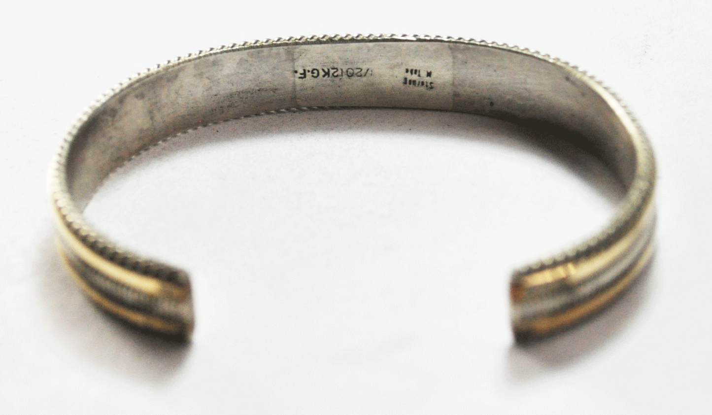 Sterling Silver 1/20th 12k GF M Tahe Signed Cuff Bracelet Striped Row 11mm