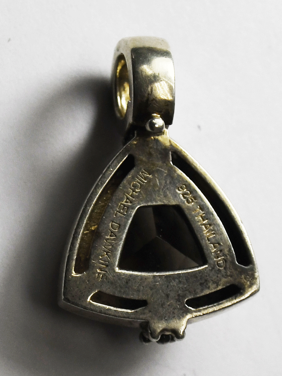 Sterling Michael Dawkins Smoky Quartz Triangle Pendant 26mm x 17mm Openable Bale