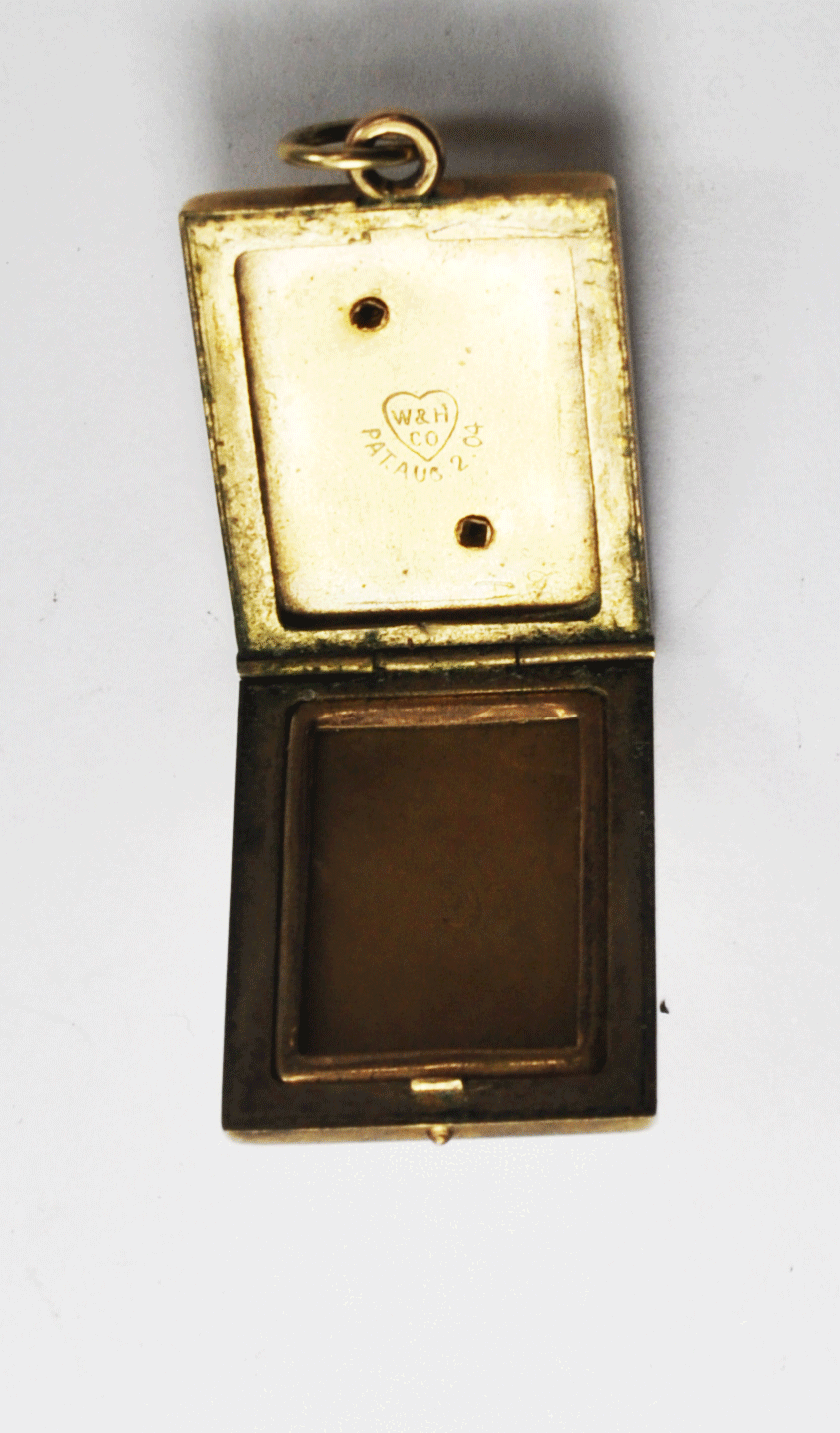 Gold Filled W&H Co Rhinestone Locket Rectangle Pendant 30mm x 21mm