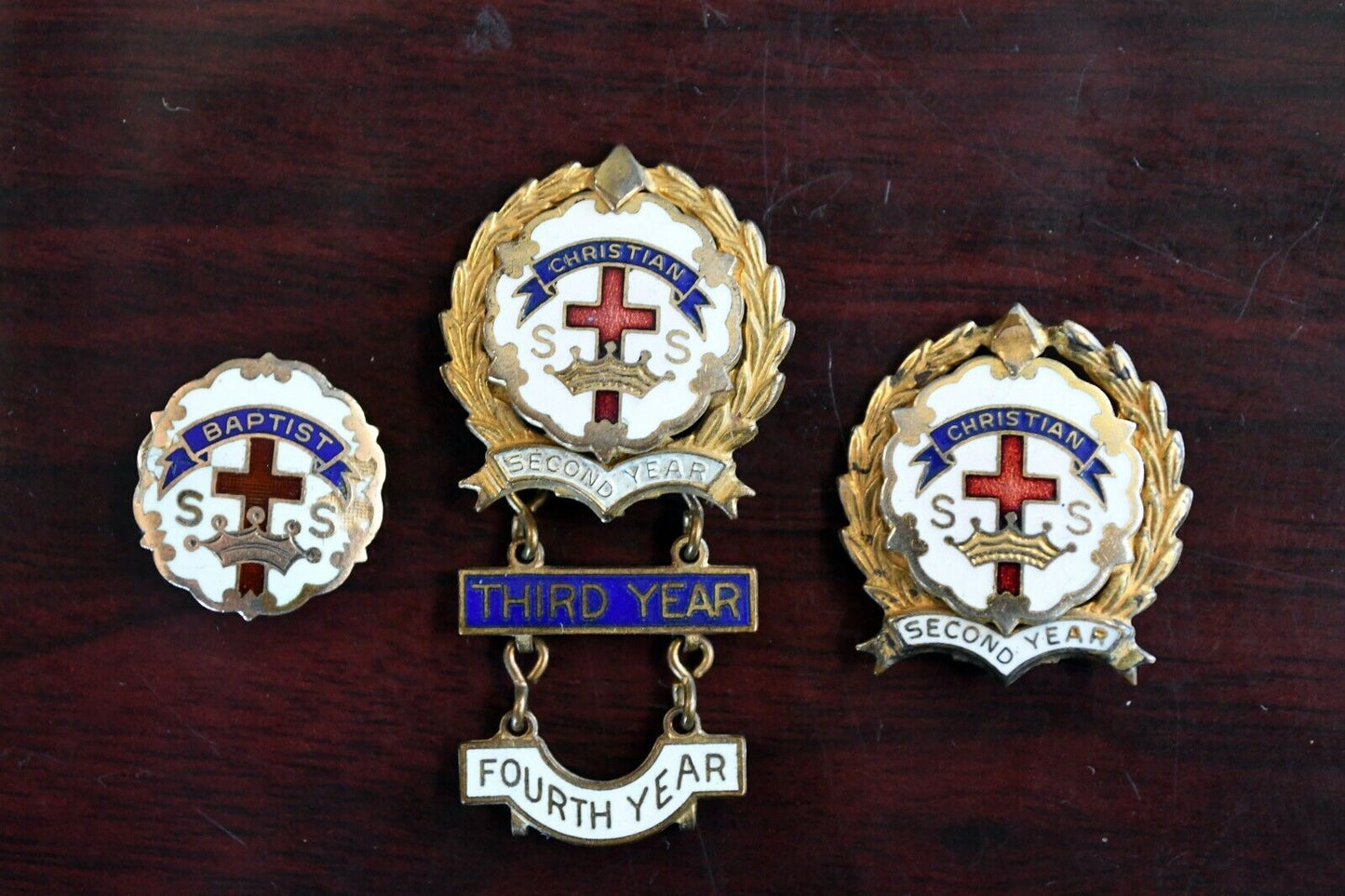 Congregational Sunday School Pin Set Christian Baptist 2nd, 3rd, 4th Year GF