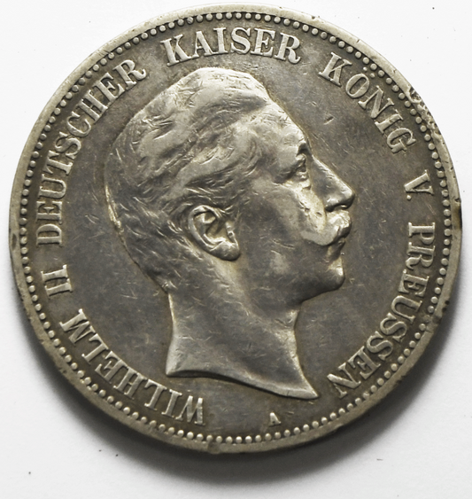 1908 A German States Prussia 5 Five Mark Silver Coin KM# 523