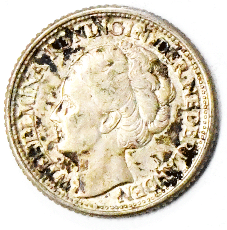 1944 P 25c Netherlands Twenty Cents Silver Coin KM# 164