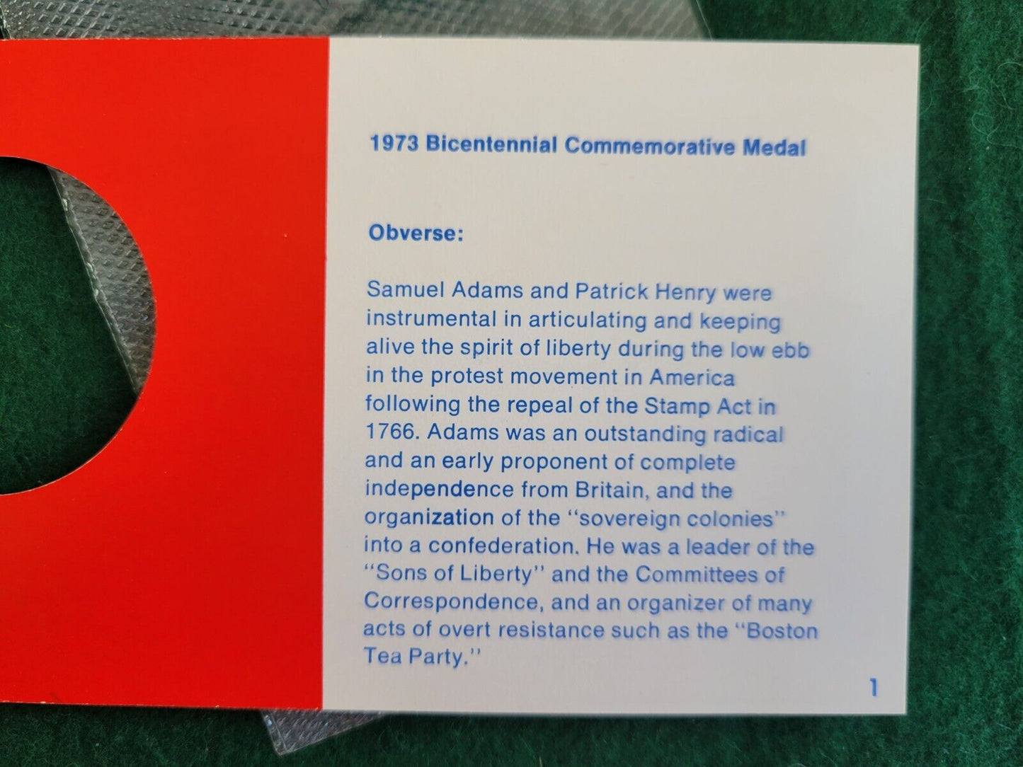 1973 Admas & Henry Bicentennial First Day Cover Commemorative Medal & Stamps Set