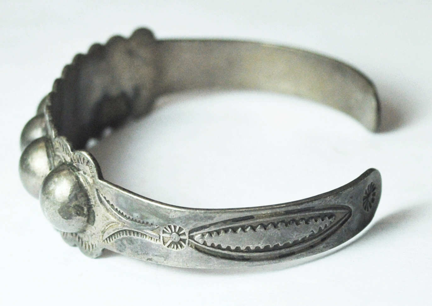 Antique Coin Silver IH Domed Six Peapod Bracelet 16mm 6-3/4" Wrist
