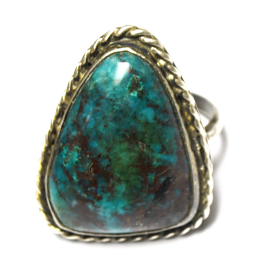 Sterling Silver Triangle Blue Green & Red Turquoise Ring 29mm Size 9-1/2