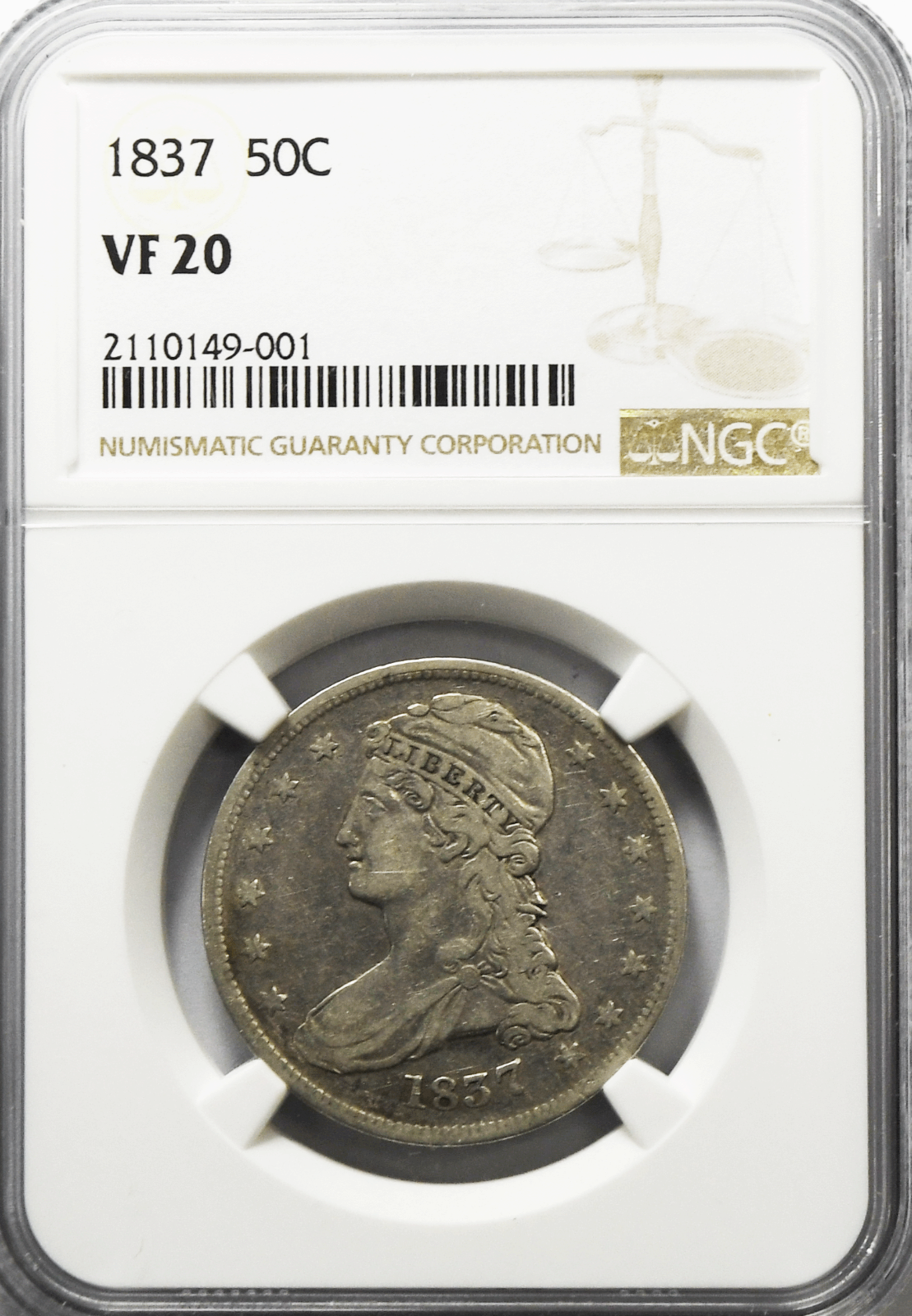 1837 50c Capped Bust Silver Half Dollar Fifty Cents Philadelphia NGC VF20