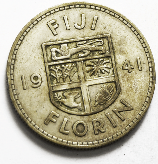 1941 Fiji Silver Florin KM# 13 Only 20,000 Minted