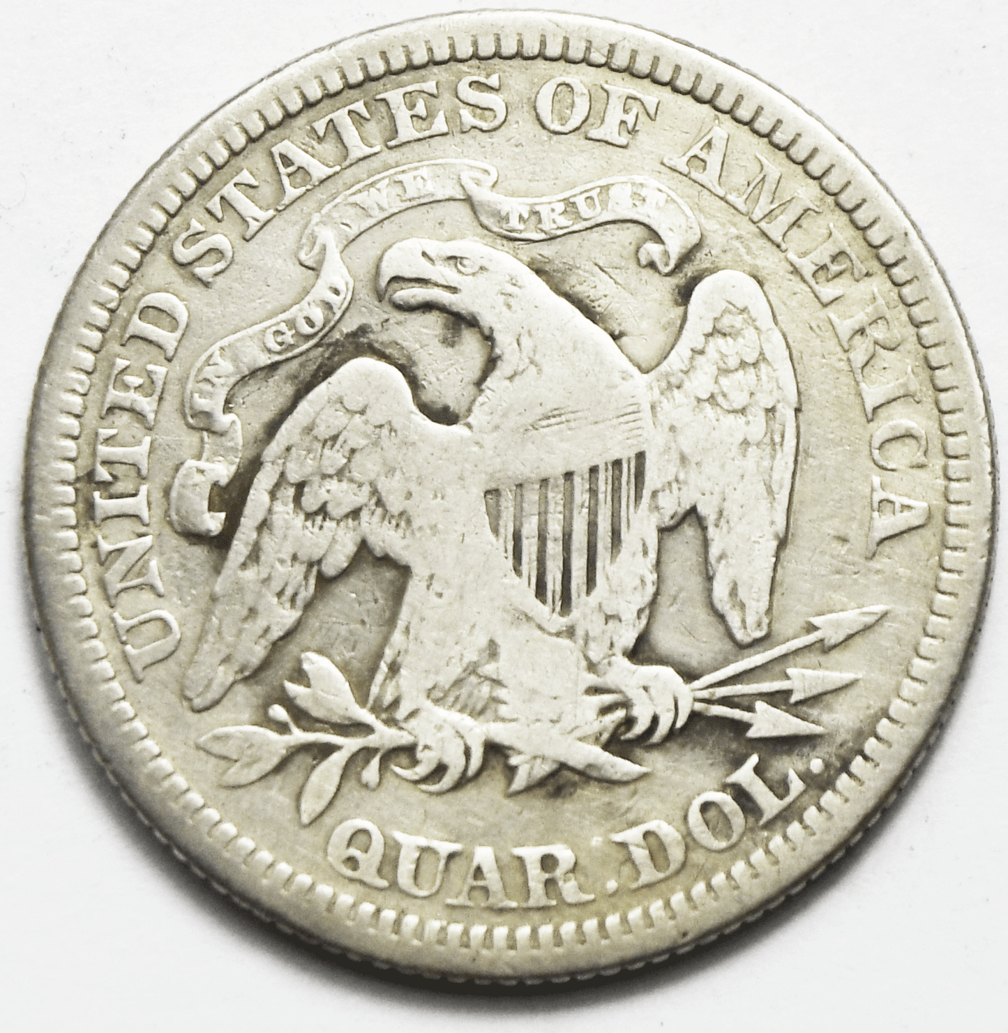 1866 Motto 25c Seated Liberty Silver Quarter Dollar Twenty Five Cents Rare VF