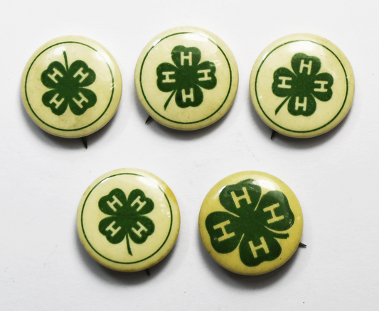 4-H Lucky Green Clover Vintage Pinbacks 19mm Set of 5 St Louis Button Co