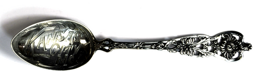 Sterling Silver Watson Flower Filigree Kansas City Etched Souvenir Spoon 5-7/8"