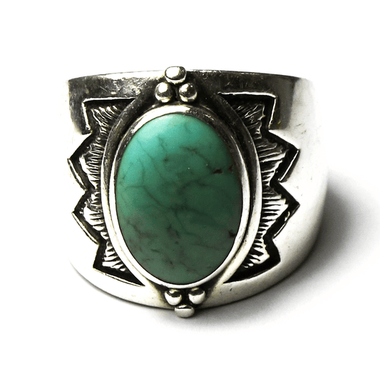 Sterling Silver Pollack Relios Turquoise Oval Sunburst Ring 19mm Size 8