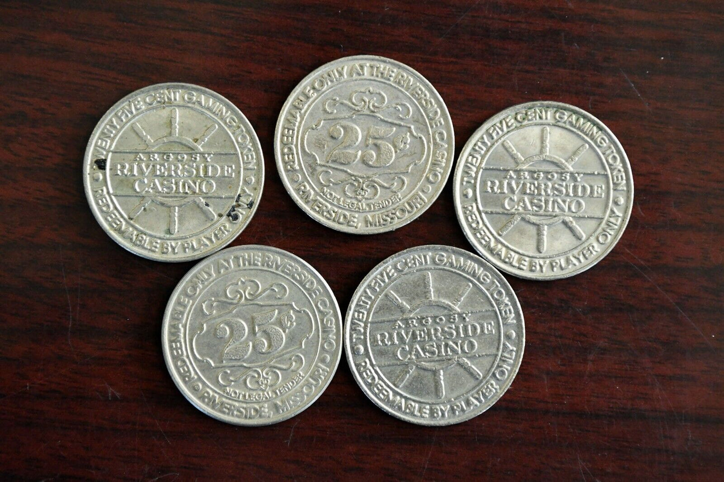 Argosy Riverside Casino (5) Twenty Five Cents Slot Gaming Tokens Riverside Mo.