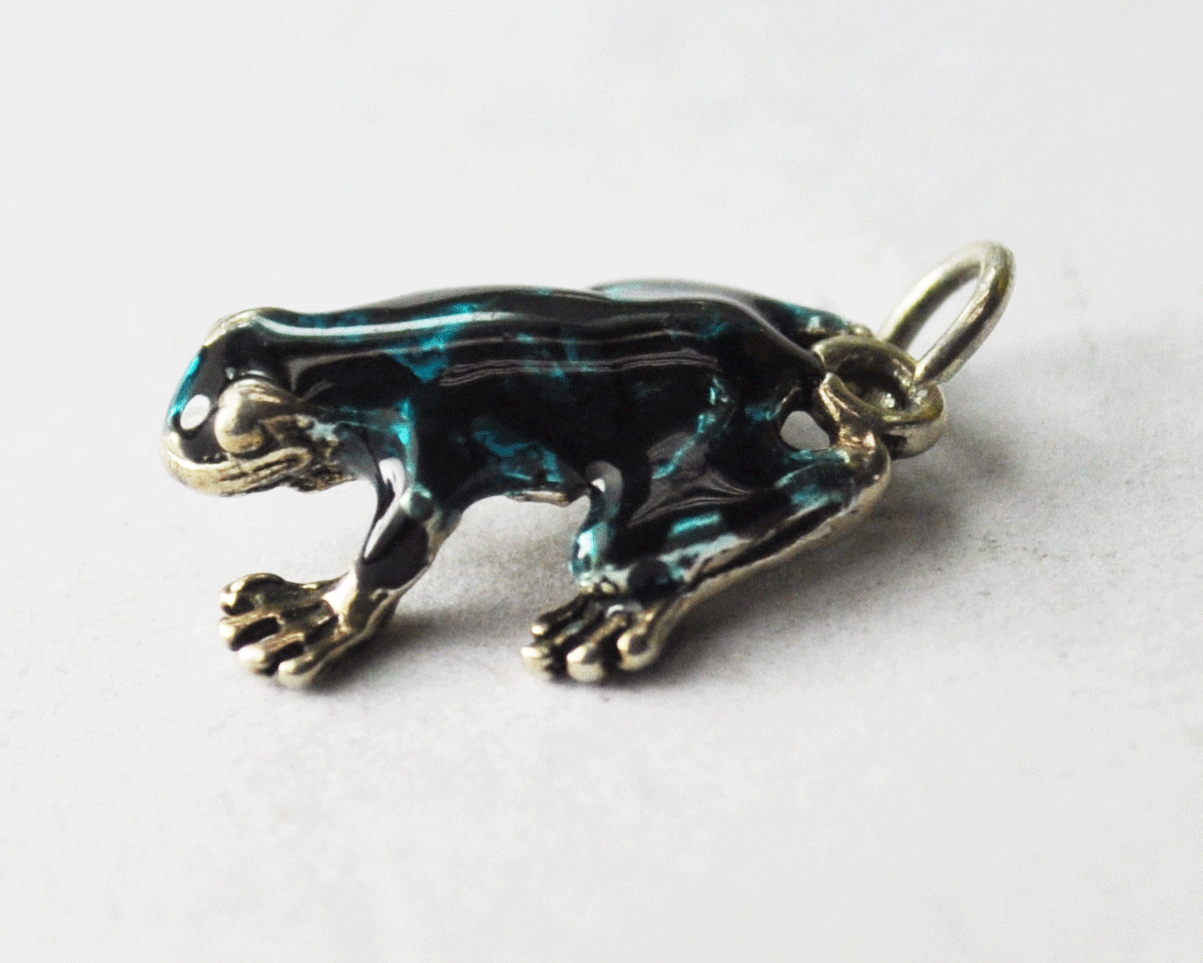 Sterling Silver Blue & Black Enamel Poison Dart Frog Charm 13mm x 17mm Pendant