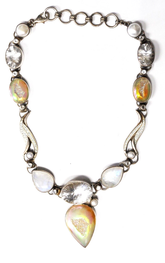 Sterling Silver Quartz CZ Peal 17" Necklace & 56mm Pendant Heavy 106g