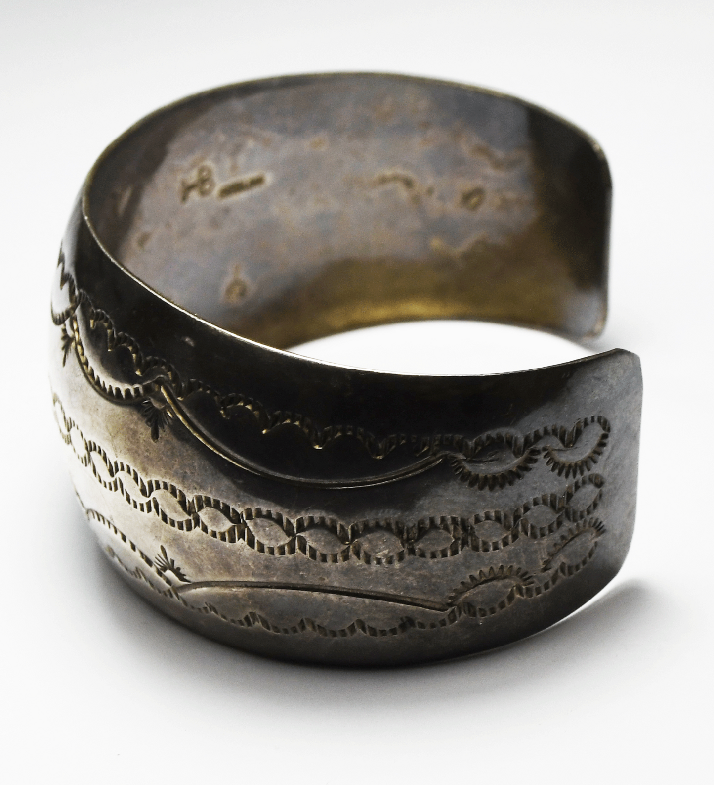 Sterling HC Signed Wavy Stripe Cuff Bracelet 32mm 7-1/4" Wrist