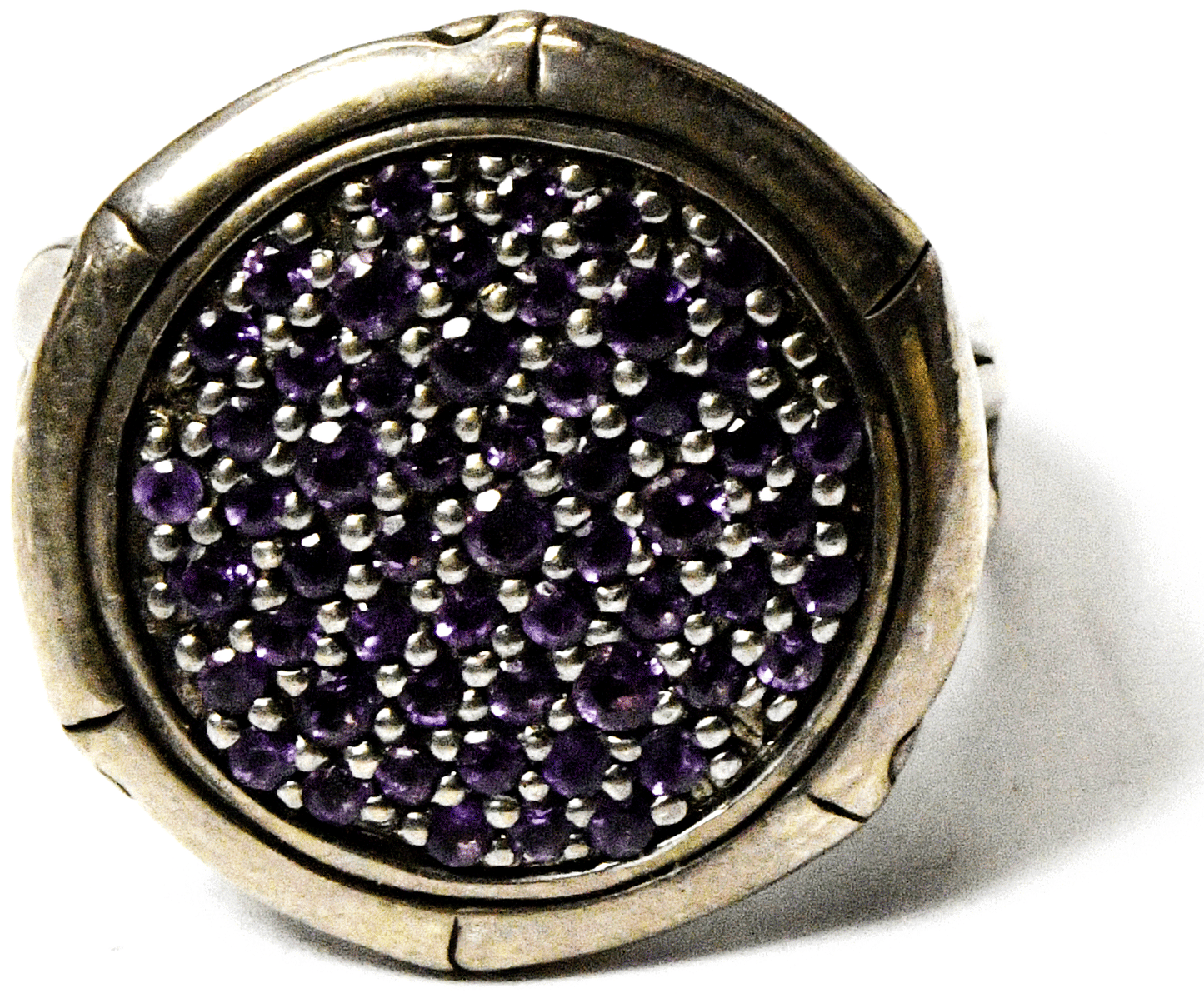 Sterling Silver John Hardy Purple Amethyst Pave Round Ring 21mm Size 9