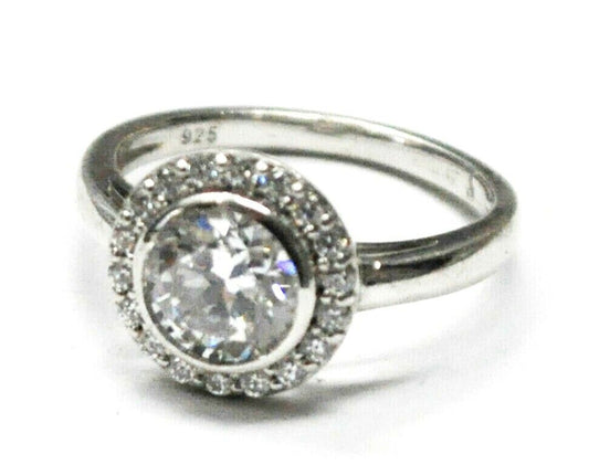 Sterling Silver Clear Round 7mm CZ Halo 12mm Ring Size 7