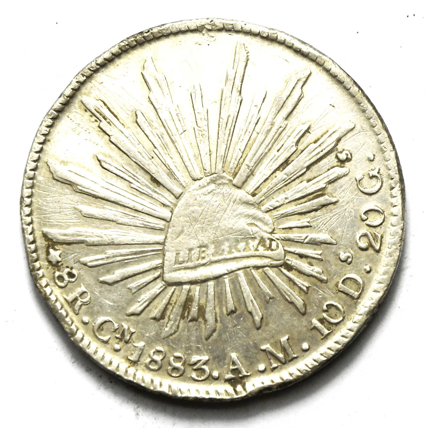 1883 AM Mexico Second Republic 8 Eight Reales Silver Coin  KM# 377.3