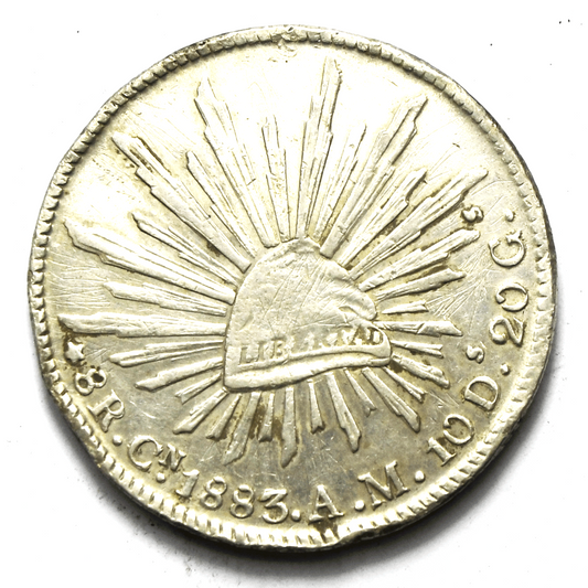 1883 AM Mexico Second Republic 8 Eight Reales Silver Coin  KM# 377.3
