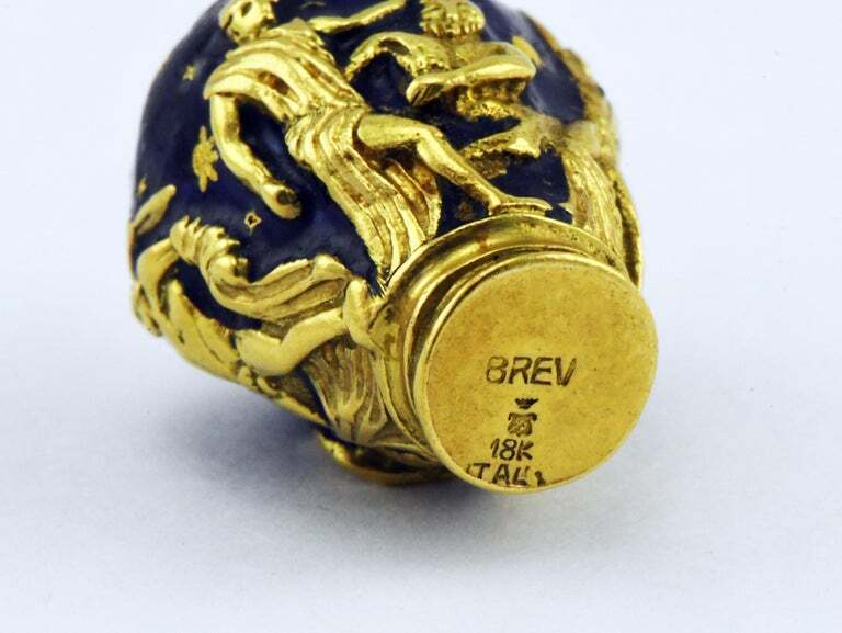 18K Gold & Sapphire Enameled Brevetto Italian Perfume Bottle Greek Urn Pendant