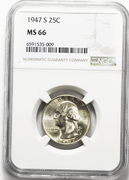 1947 S 25c Washington Silver Quarter Dollar NGC MS66 Gem Uncirculated