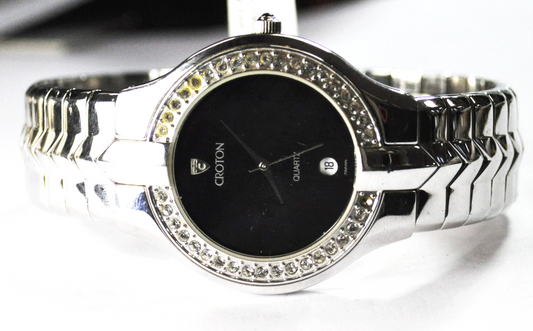 Croton Quartz Black Dial 38mm Crystal Bezel Not Running Wristwatch Alter Ego