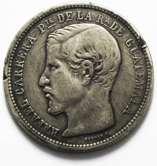 1863 R Guatemala One Peso Silver Coin KM# 182