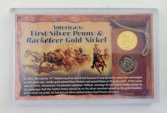 Americas First Silver Penny & Racketeer Gold Nickel From The Morgan Mint Set