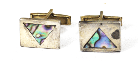 Silver Plated Alpaca Triangle Abalone Rectangle Cufflinks 13mm x 17mm