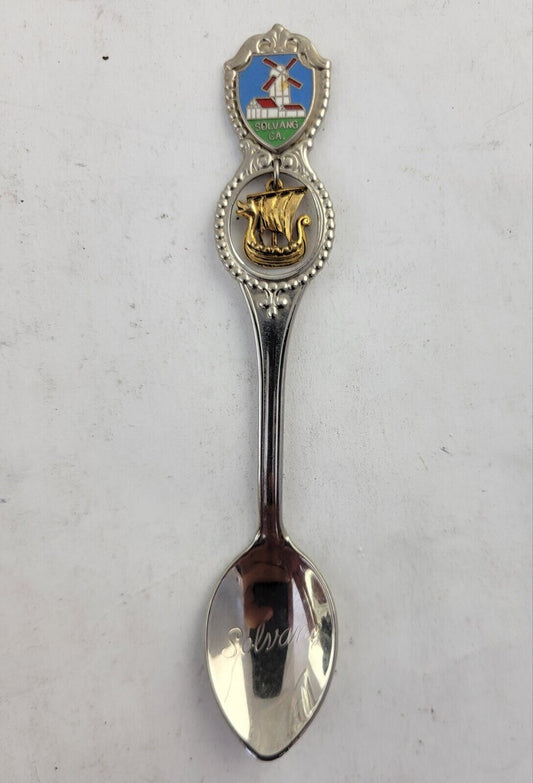 Vintage Windmill Holland & Solvang California Souvenir Spoon Viking Boat