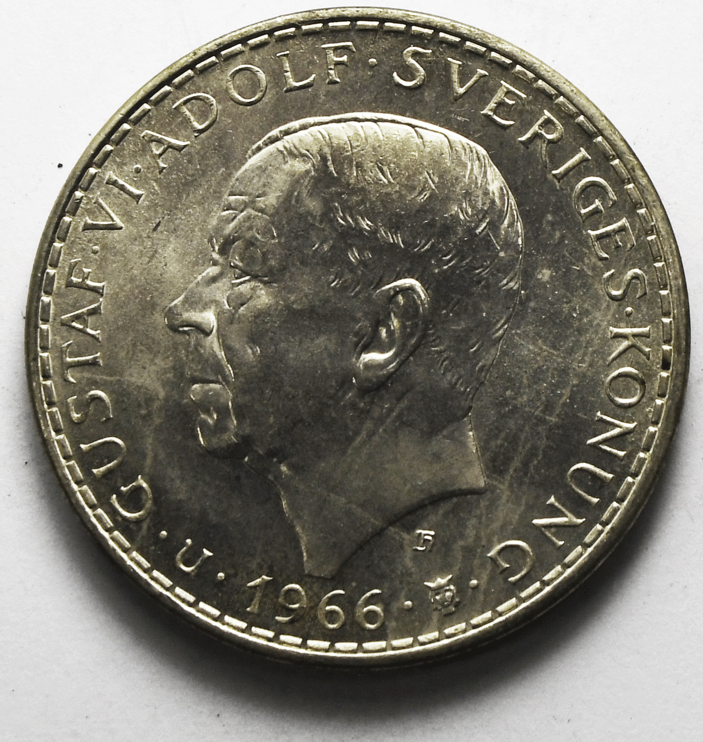 1966 U Sweden 5 Five Kronor Silver Coin KM# 839 Uncirculated