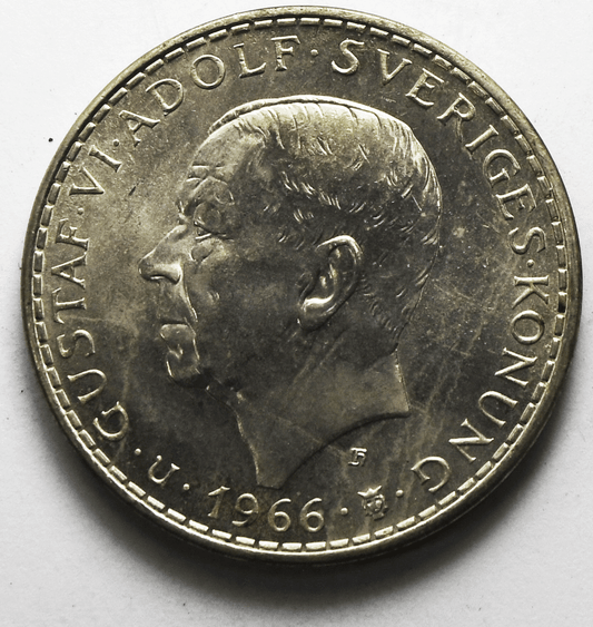 1966 U Sweden 5 Five Kronor Silver Coin KM# 839 Uncirculated