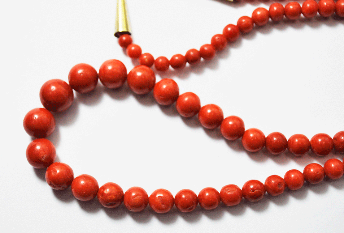 Natural Coral Red Graduated 5-11mm Necklace Gold Filled Cone Hook Clasp 21"