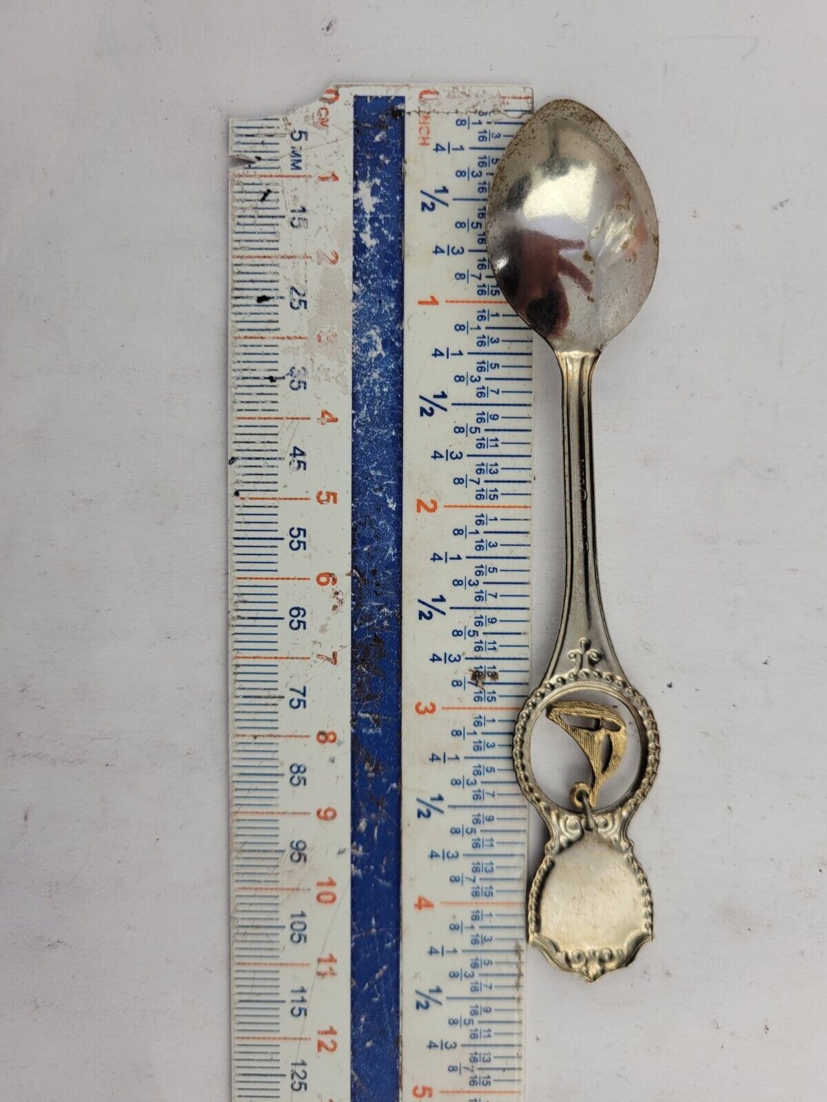 Vintage Souvenir Spoon New Jersey Enameled Gold Tone Sailboat Newark Trenton
