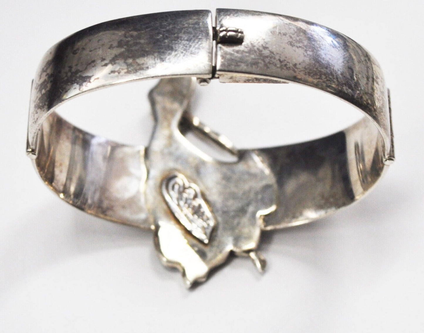 Mexico 950 Silver Signed Woman Dress 62mm Wide Hinged Bangle Bracelet 7" Wrist
