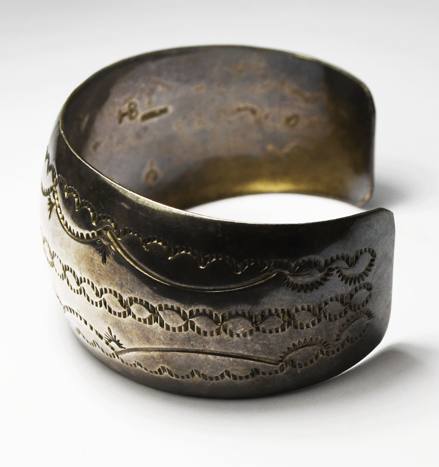 Sterling HC Signed Wavy Stripe Cuff Bracelet 32mm 7-1/4" Wrist