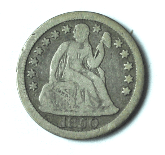 1850 10c Seated Silver Dime Ten Cents Philadelphia