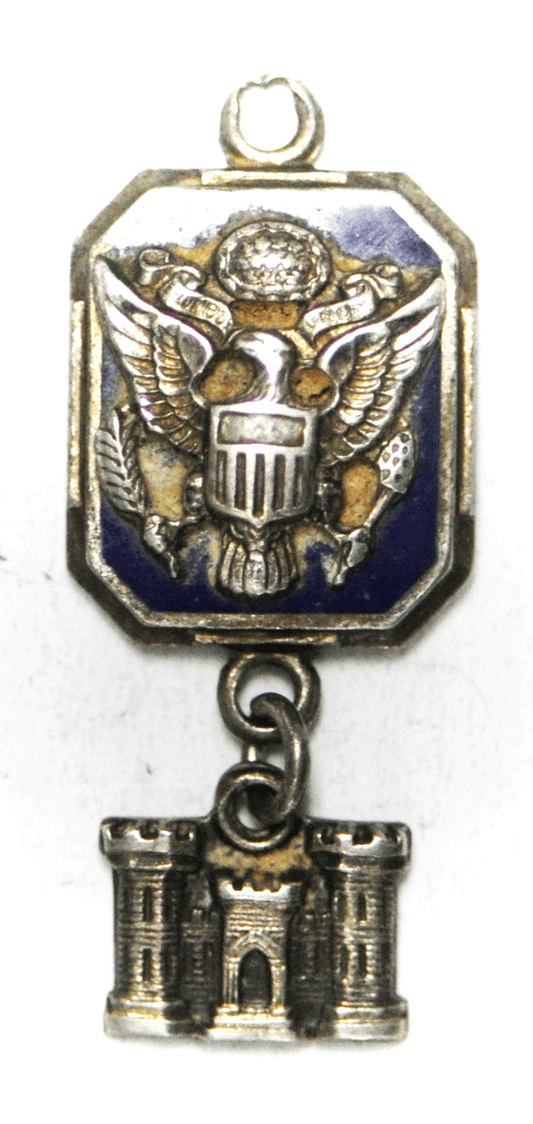 Sterling Silver AMCO Army Engineer Blue Enamel E Pluribus Unum 30x14mm