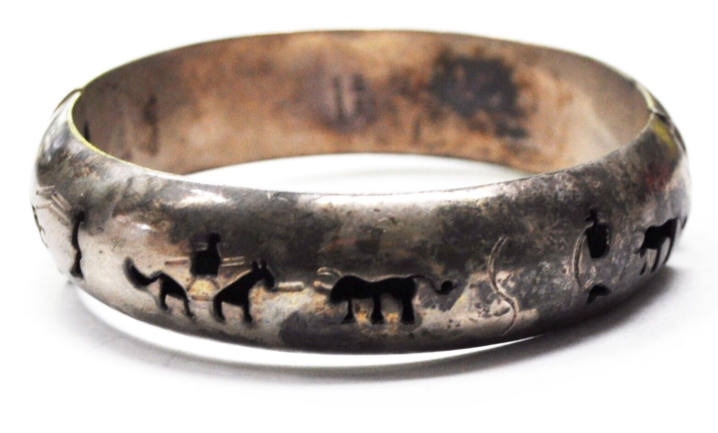 Sterling Silver Mexico Cowboy Bull Western Cutout Bangle Bracelet 16mm