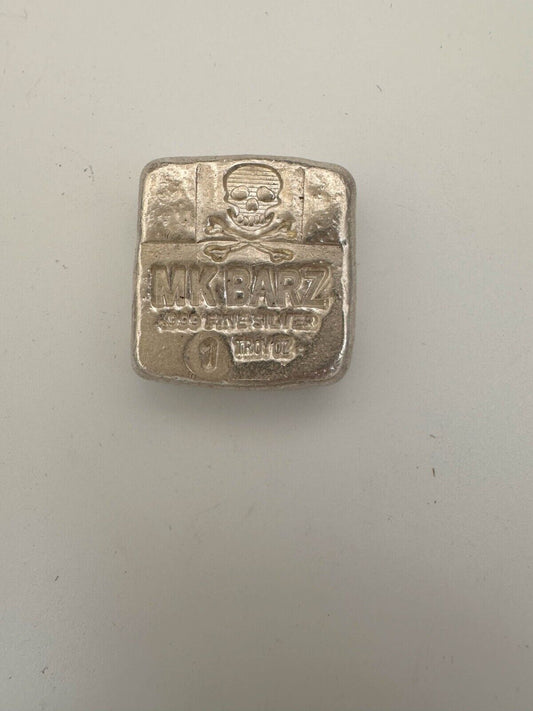 MK BARZ 1 oz Skull & Cross Bone Pirate Treasure .999 Fine Silver