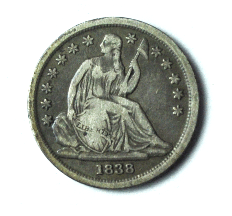 1838 10c Seated Silver Dime Ten Cents Philadelphia Large Stars